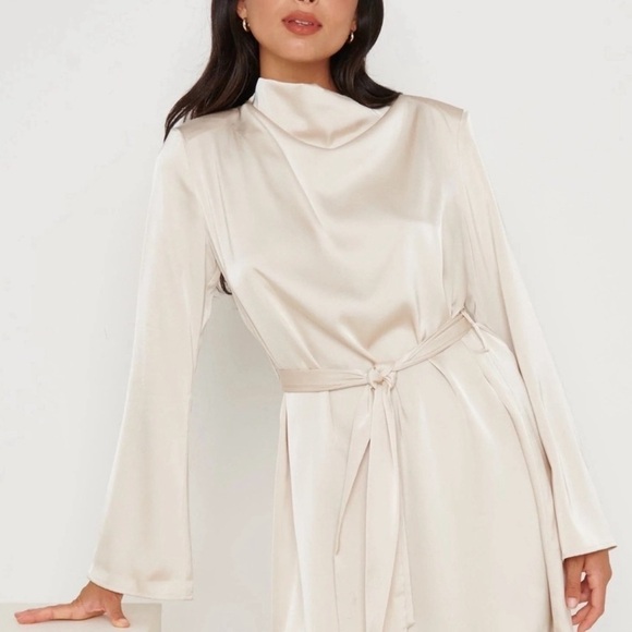 Pretty Lavish Jayda Cowl Neck Dress- Oyster S/M - Picture 2 of 8